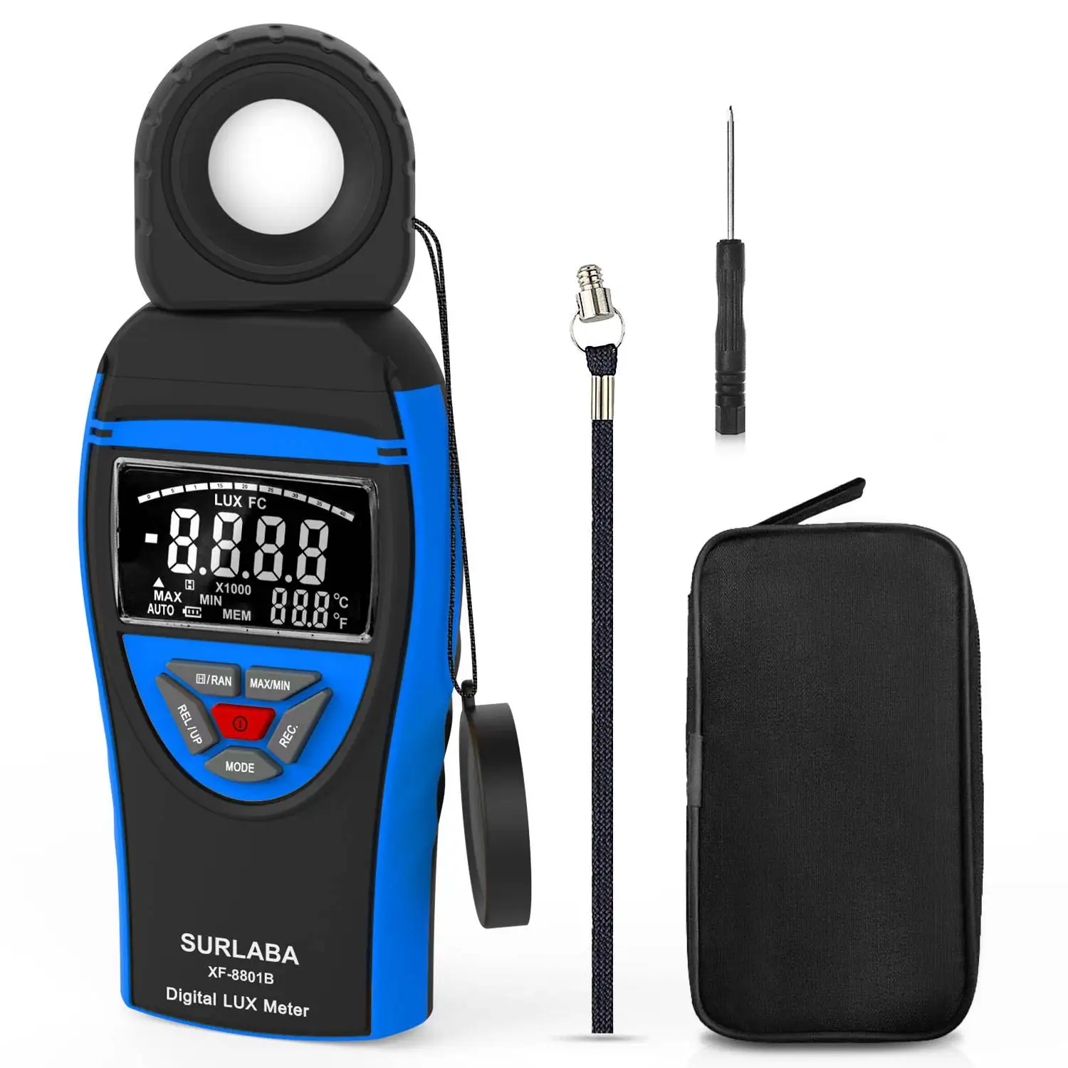 Luxmetro digital Fotómetro portátil Medidor de luz 0,1 ~ 400,000 Lux con retención de datos, 270 °   Detector giratorio con pantalla LCD