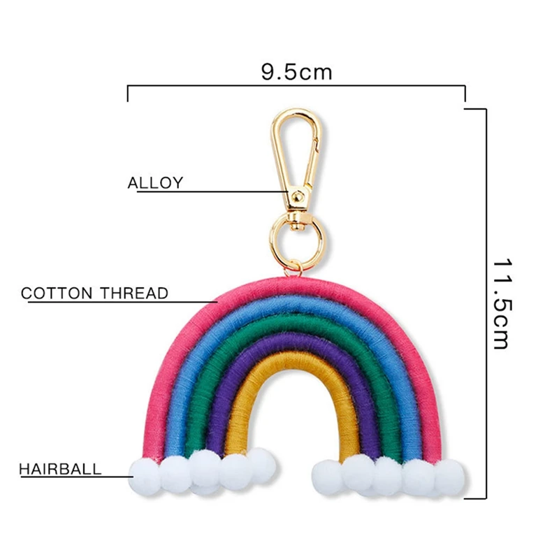 Macrame Rainbow Keyring, พวงกุญแจทอมือ, จี้กุญแจสีรุ้งสีสันสดใสโบฮีเมียนสําหรับกระเป๋าถือกุญแจรถ