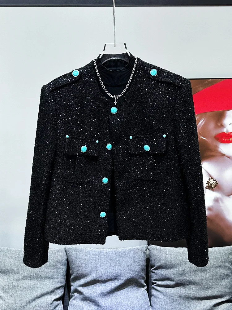 

Faionable Casual Men's Jaet Star Sequin Decoration Design Versatile Loose Fit Autumn Youth Trendy Outerwear Single Button