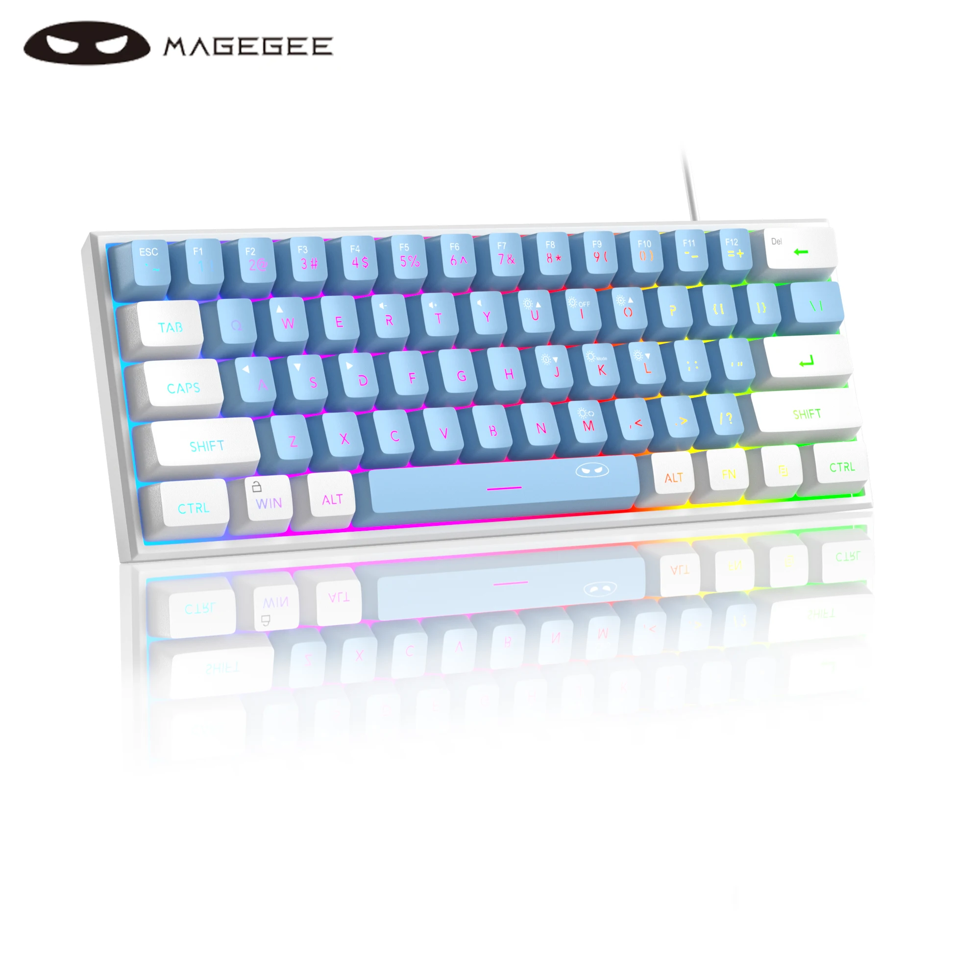 MageGee Mini 60% gamingtoetsenbord, RGB-achtergrondverlichting 61-toetsen ultracompact toetsenbord, TS91 Ergonomisch waterdicht mechanisch aanvoelend kantoor