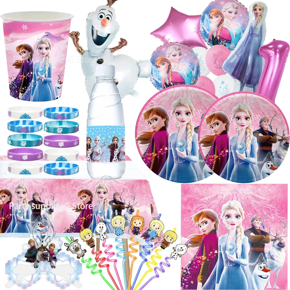 Pink Frozen Queen Girl Birthday Party Decoration Elsa&Anna Balloon Gifts Tablecloth Plates Cups Baby Shower Party Supplies Home