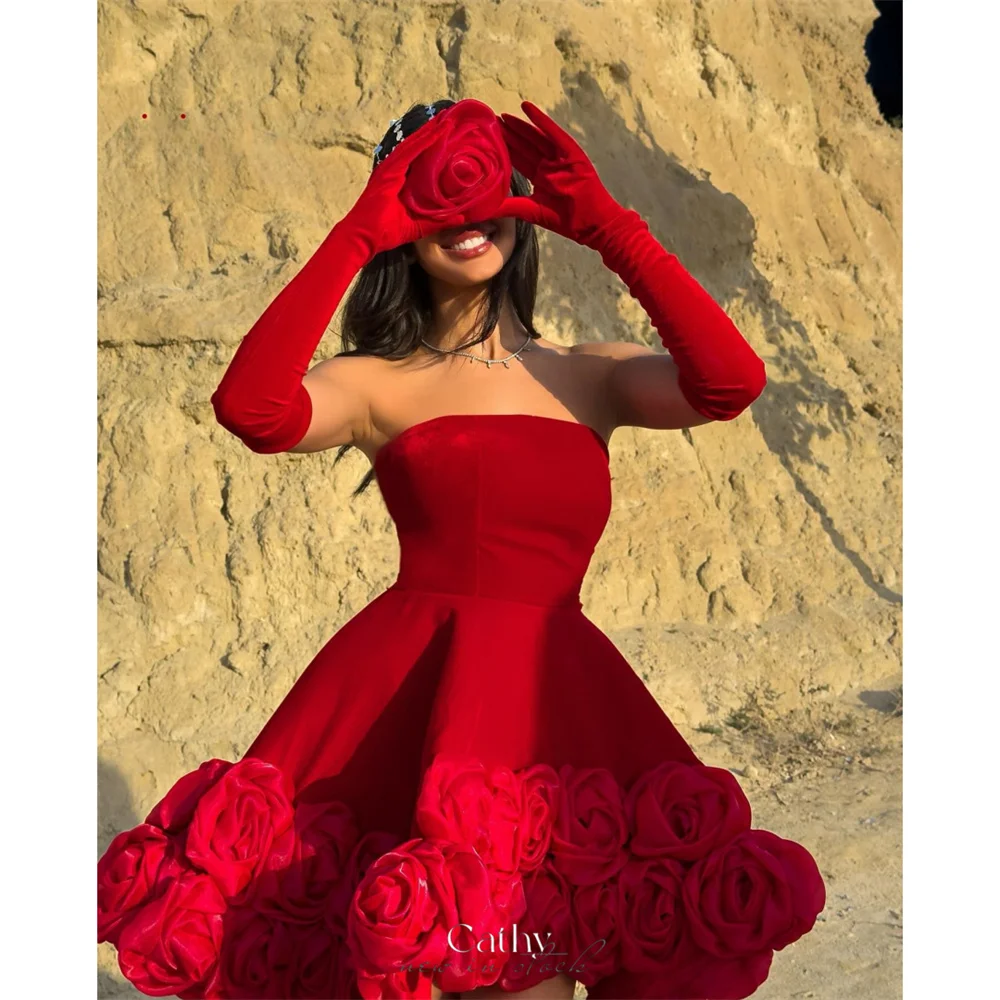 

Cathy Customized Strapless 3D Flower Ball Gown Prom Dress Detachable Sleeves vestidos de noiva Elegant Mini Formal Evening 2025