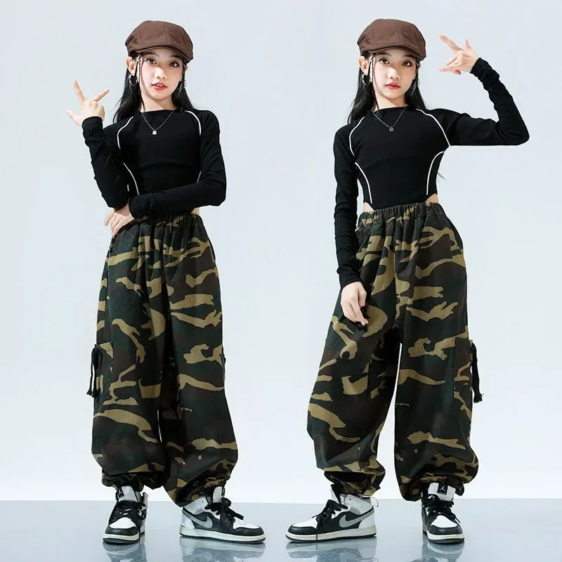 Girls Jazz Clothing, Hip Hop Camouflage Pants Jazz, Walk Show Dance Clothing, Children's Hiphop Fashion Suit