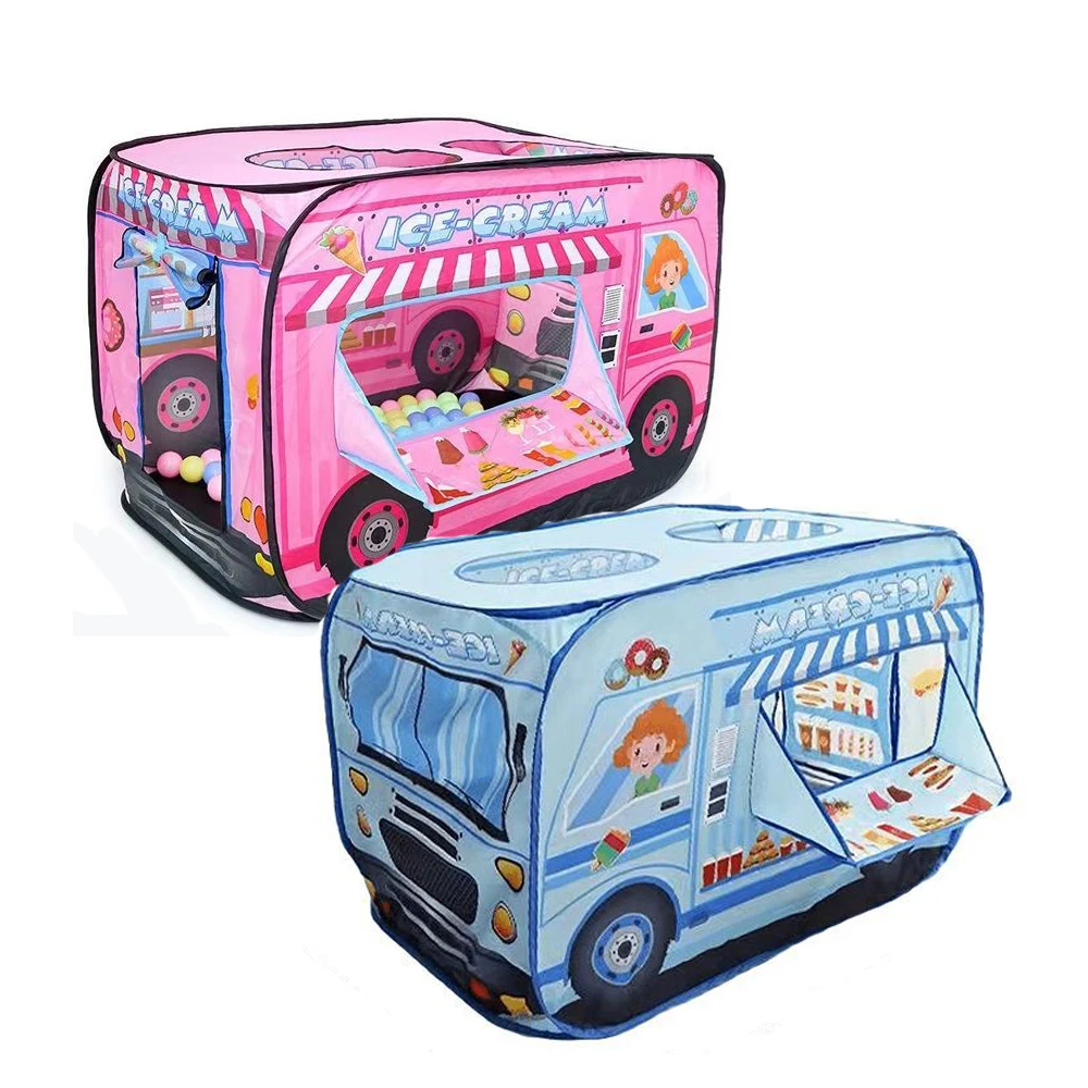 Kids Ice Cream Van Pop Up Play Tent for Kids Foldable Indoor & Outdoor Playhouse Vehicle Toys for Toddlers Boys and Girls Gift