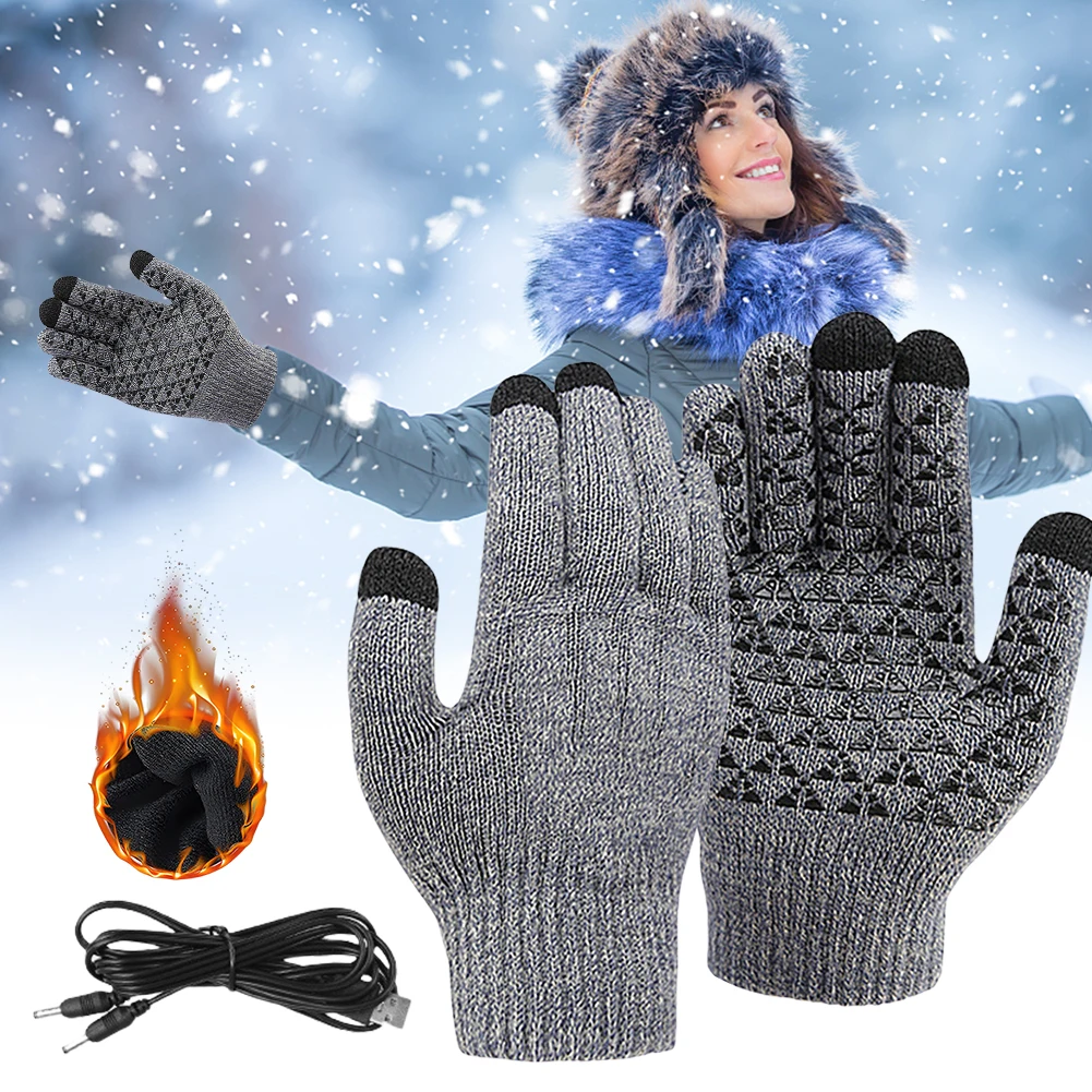 Electric Heated Gloves Touch Screen Knitted Gloves Hand Warmer Outdoor Riding Skiing Mitten for Cycling Driving Hiking Walking