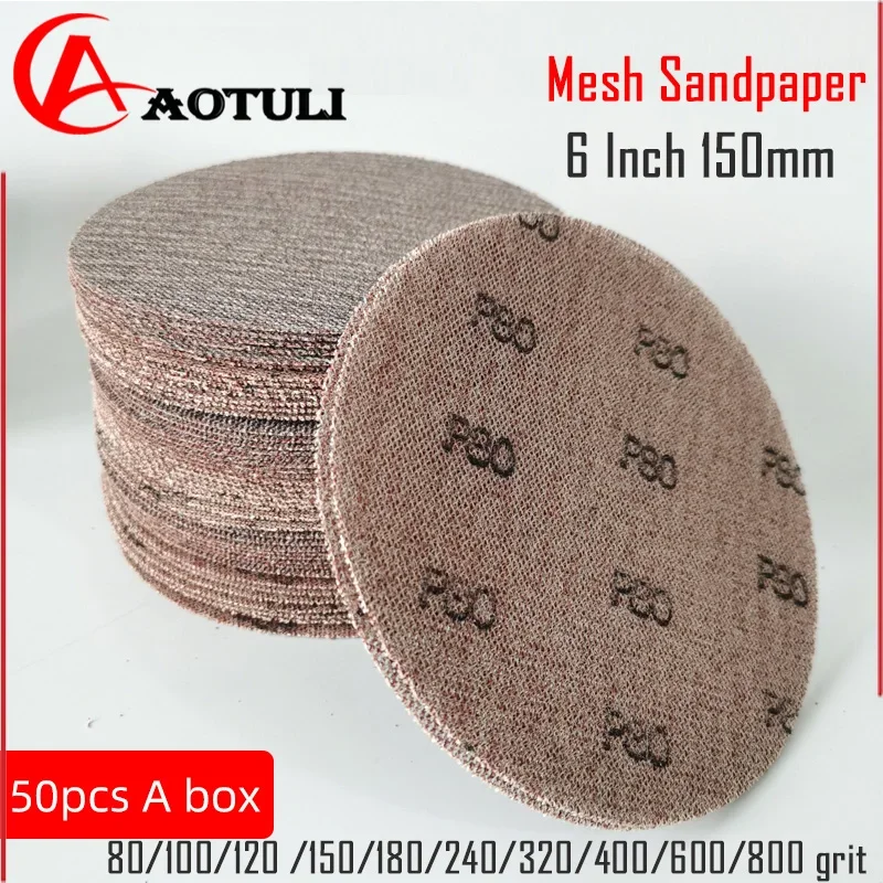 Mesh Sanding disc Grinding Disc Sandpaper for FESTOOL/MIRKA/3M ect Sander 6In 150mm Putty Polishing Round Self-adhesive Flocking