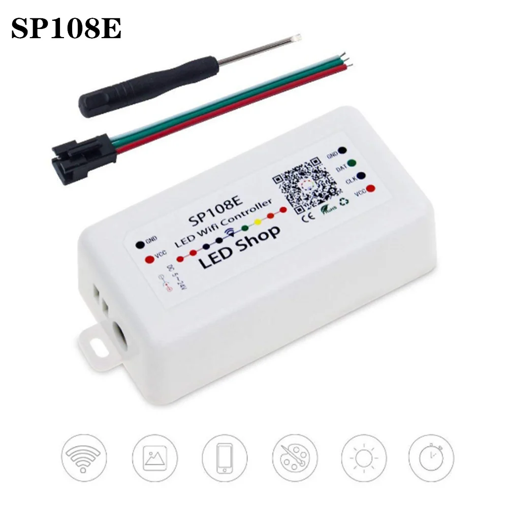 Sp108e wifi ws2811 ws2812b controlador de música led sp107e sk6812 sp105e bluetooth apa102 sp110e ws2801 pixels tira conduzida DC5-24V