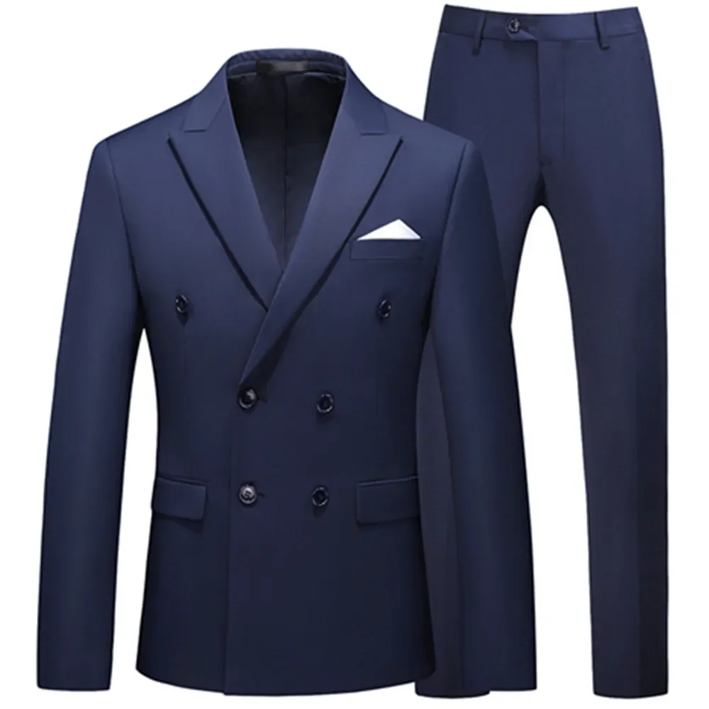 

Fashion Peak Lapel Double Breasted Suits for Men Casual Boutique Business 2 Piece Set Slim Fit Blazer Jacket Pants Trousers