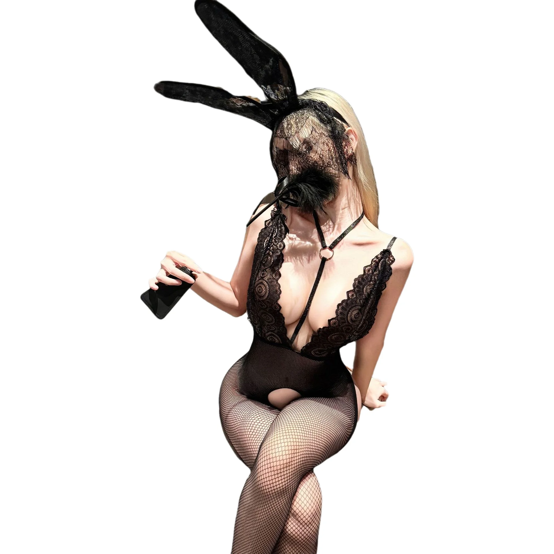 Sexy Fishnet Mesh Camisole Bodysuits Backless Open Crotch Fishnet Bodysuits Nightclub Wear For Woman Charming Bodysuits IR51