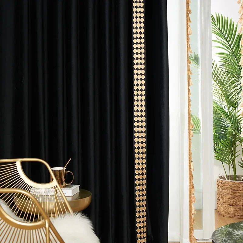

Light Luxury Mix and Match Black Blackout Velvet Curtains for Living Dining Room Bedroom Finished Products Customized Velvet