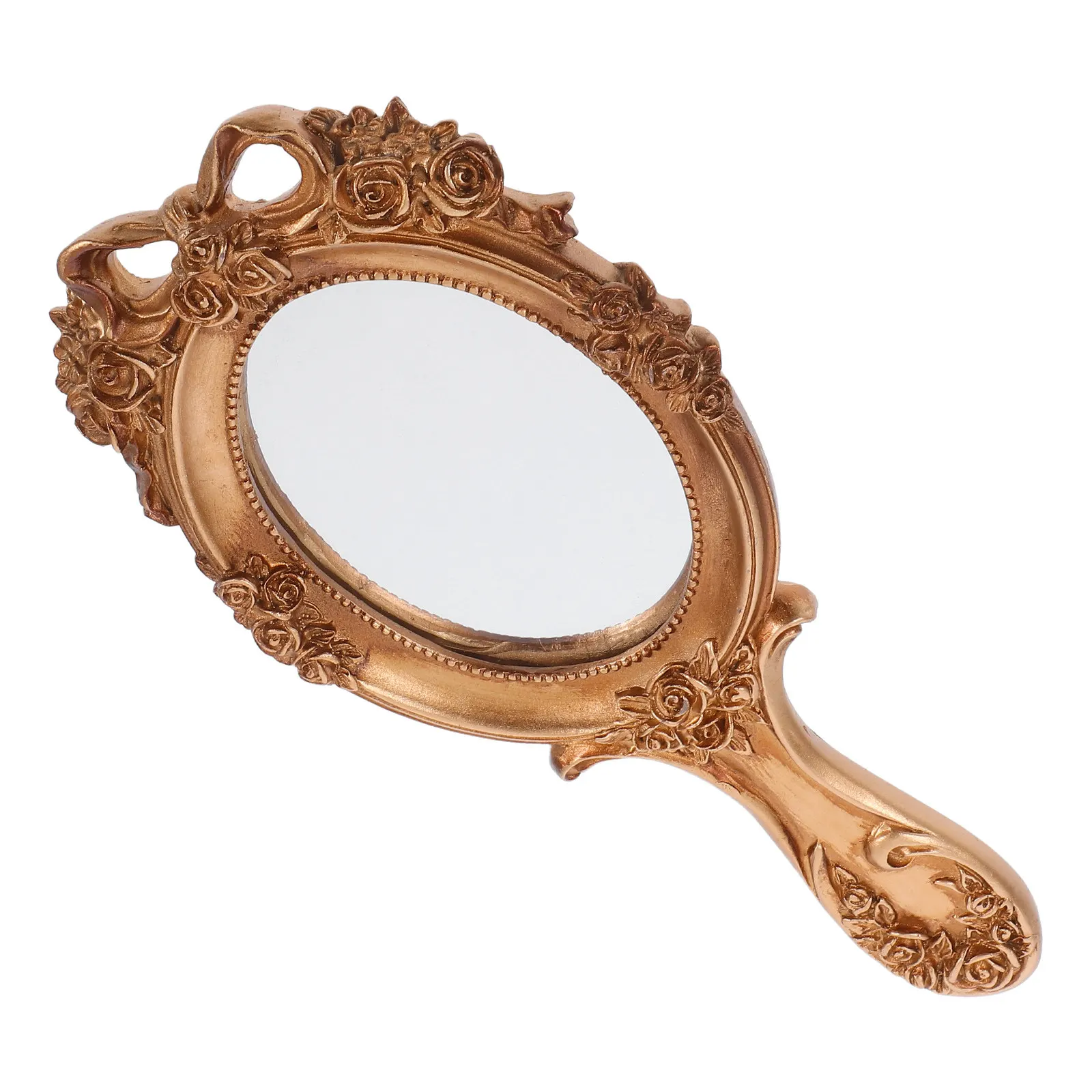

Retro Handheld Mirror Vintage Design Embossed Pattern High Definition Clear Reflection Portable Travel Makeup Mirror for Women