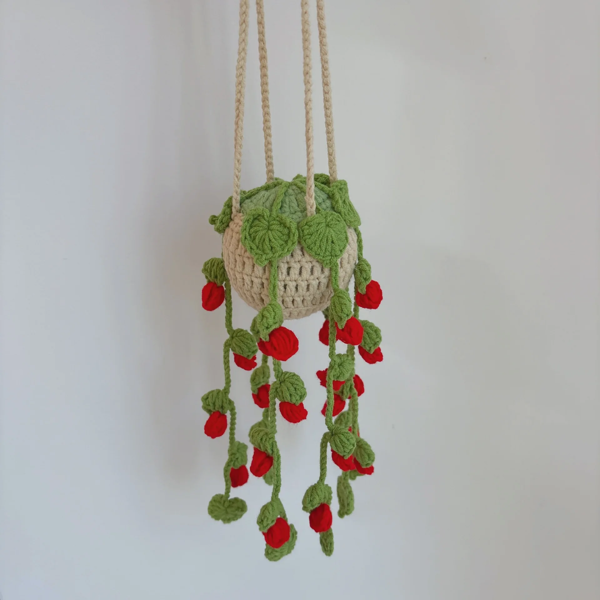 Liebevolle gehäkelte Blumen-Hängepflanze, handgewebter Auto-Spiegel-Anhänger, kreatives Strickblumen-Raumdekor-Geschenk – Detail 6