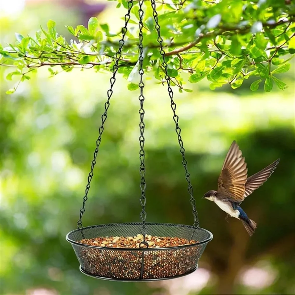 Hanging Bird Feeder, 7.5 INCH Metal Mesh Platform Feeders Dish Wild Bird Feeder Tray Metal Mesh Seed Tray