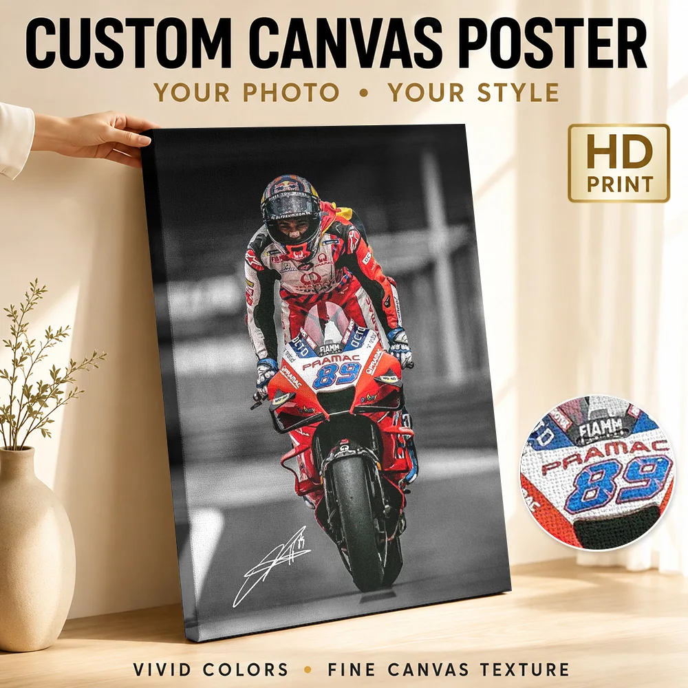 Jorge Martin Motorcycle Canvas Print Poster Modern Motorsport Style Wall Art With Customized Photo For Man Cave Ideal Rider Gift
