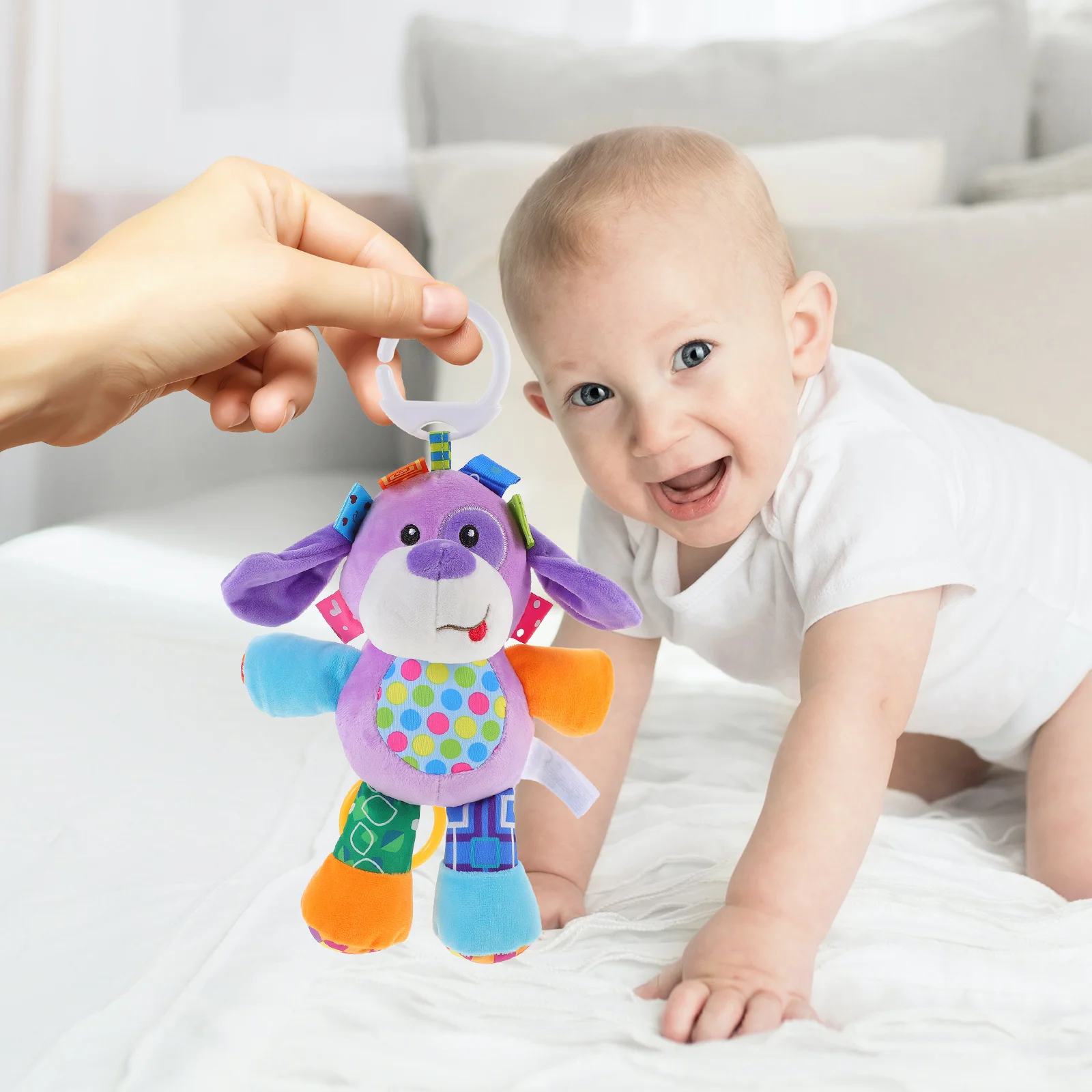 Cão ring-down pacificar berço do bebê educacional infantil recém-nascido desenvolvimento da primeira infância interativo sensorial agarrando sino chocalho
