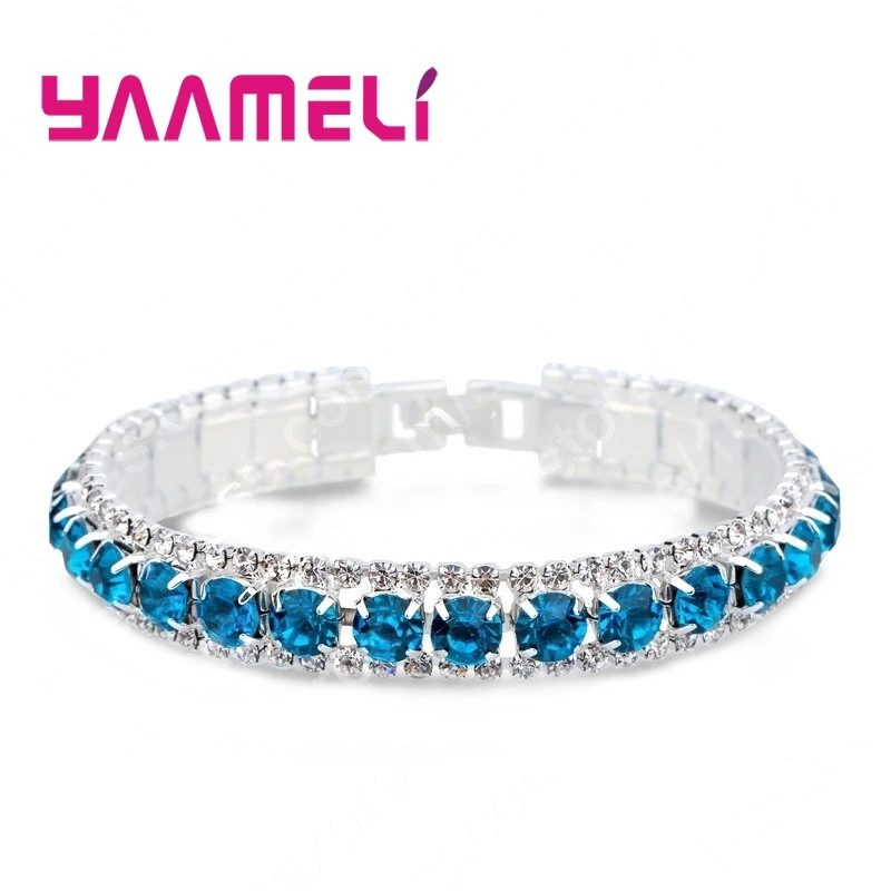 Top Sale 925 Sterling Silver Color Bracelet Full AAA Zircon Austrian Crystal Femme Women Link Chain Jewelry Bangles 14 Colors