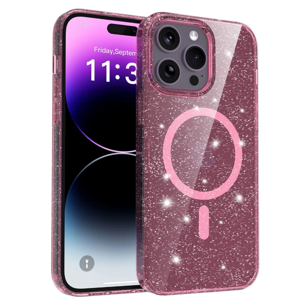Magnetische Glitzerhülle mit Luftpolster für iPhone 17/16 15 14 Pro Max, für MagSafe Stoßfeste Abdeckung mit Integriertem Fallschutz
