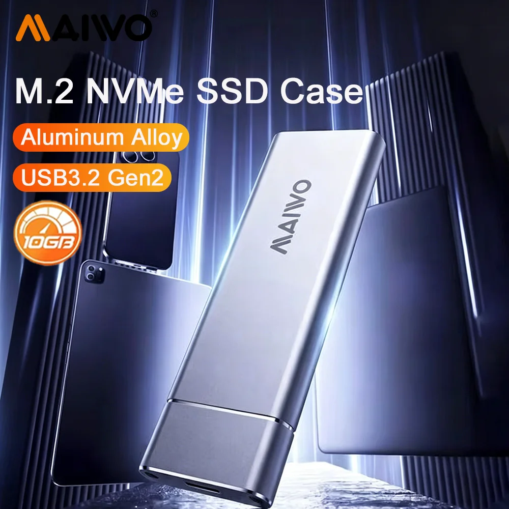 

MAIWO M2 NVME SSD Case M.2 NVMe SSD Enclosure Adapter 10Gbps USB 3.1 Gen2 USB C External Enclosure SSD Disk Box Supports M Key