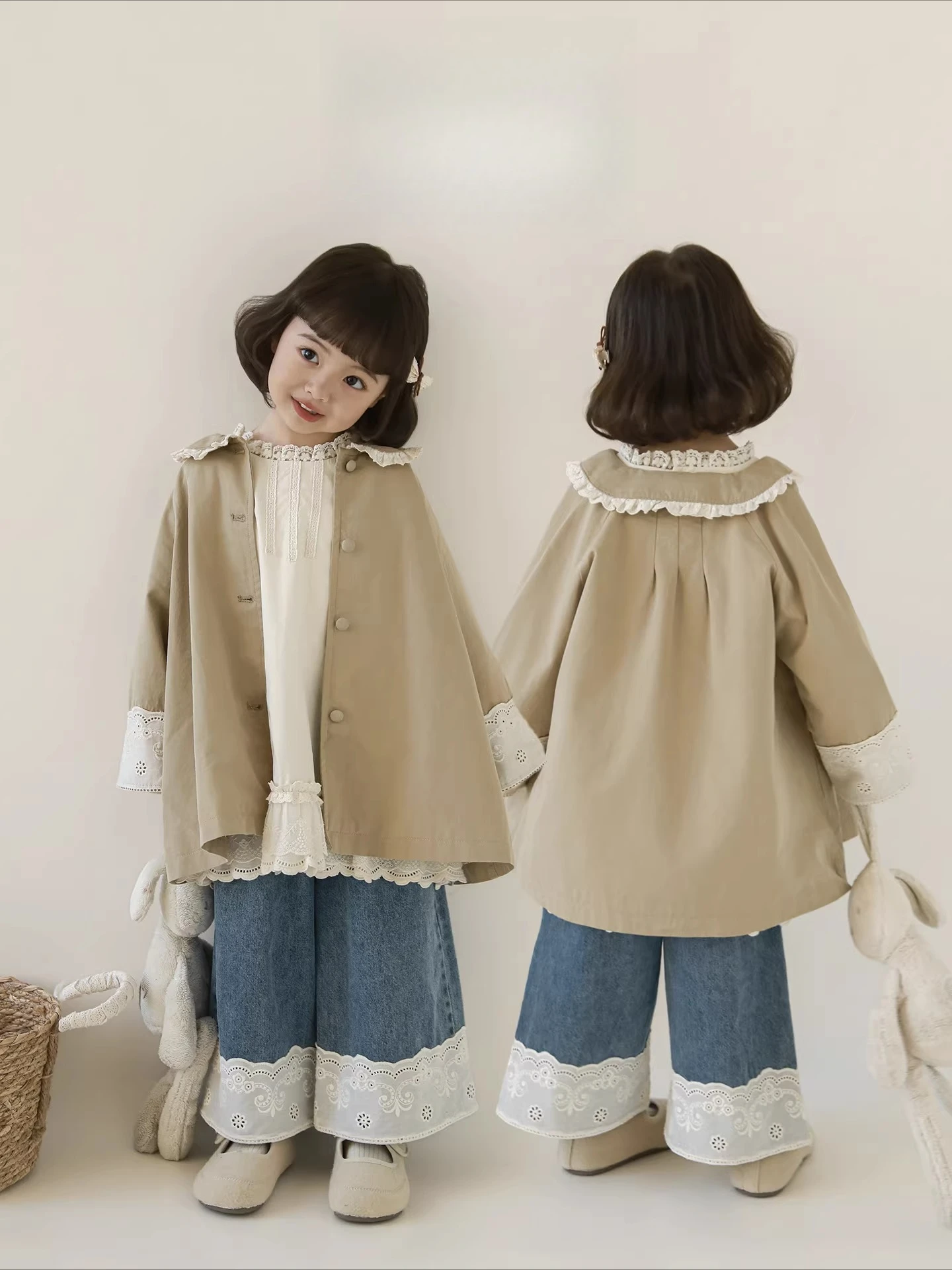 2026 Spring Vintage Lace Collar Jacket Versatile Loose Kids Comfort Magic 3-12Y
