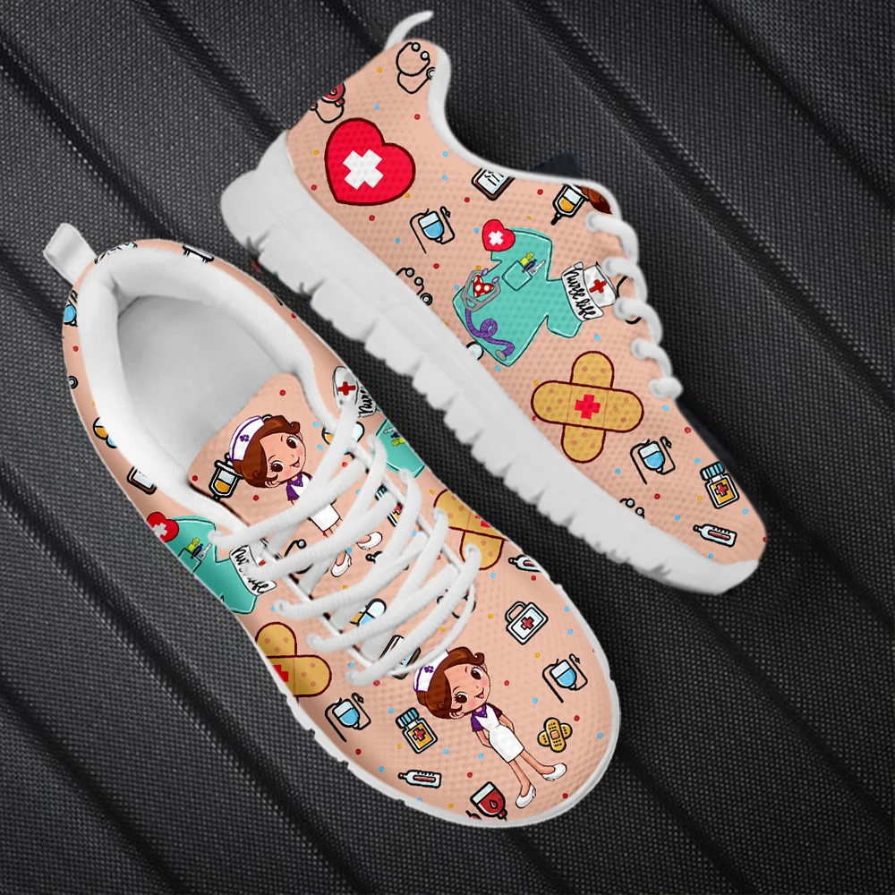 INSTANTARTS Cute Nurse Medical Supplies Pattern Breathable Sneakers for Women Outdoor Lightweight Flat Shoes Girls Nurse Shoes