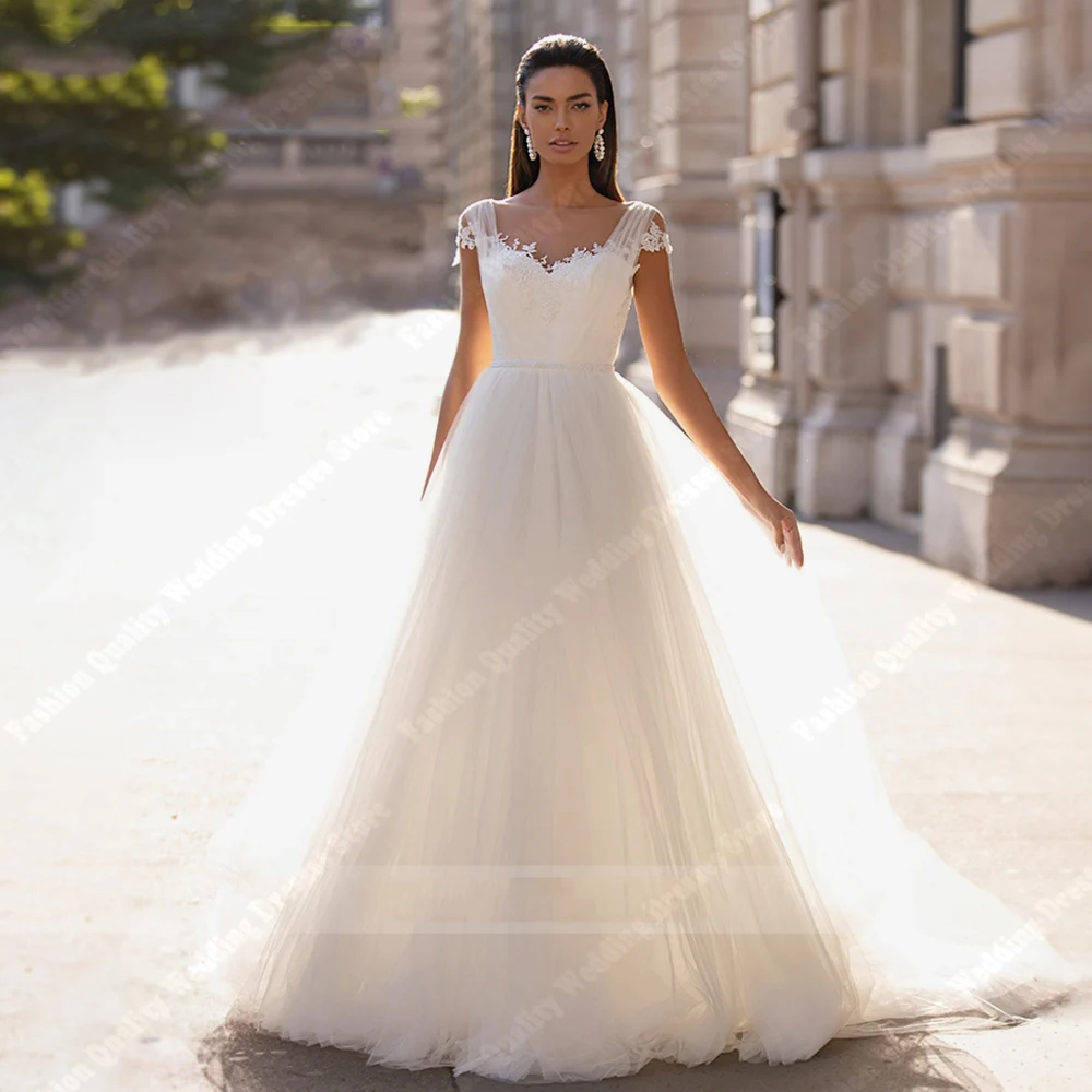 

Elegant Sleeveless Women Wedding Dresses Minimalist Tulle A-Line Bridal Gowns Mopping Length Ball Vestidos De Novias Customized