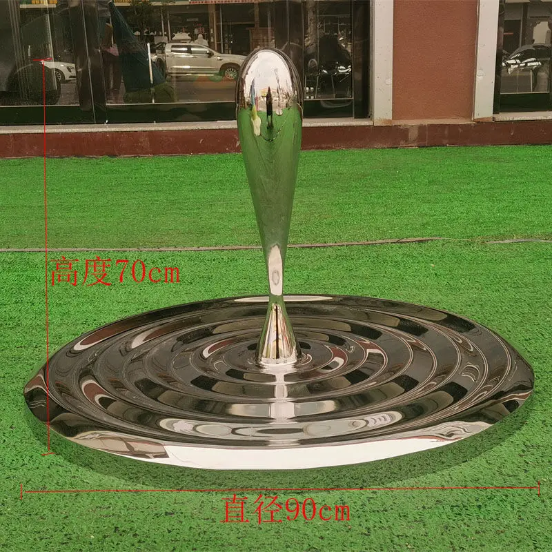 Custom Stainless Steel Drop Wave Ripple Mirror Sculpture Waterscape Large Outdoor Abstract Garden Landscape Ornament