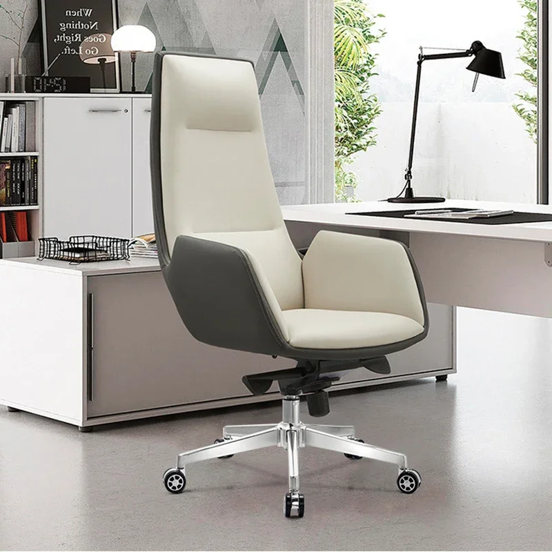 

Executive White Office Chair Leather Comfort Luxury Wheels Modern Ergonomic Boss Chairs Support Cadeira Conference Furniture