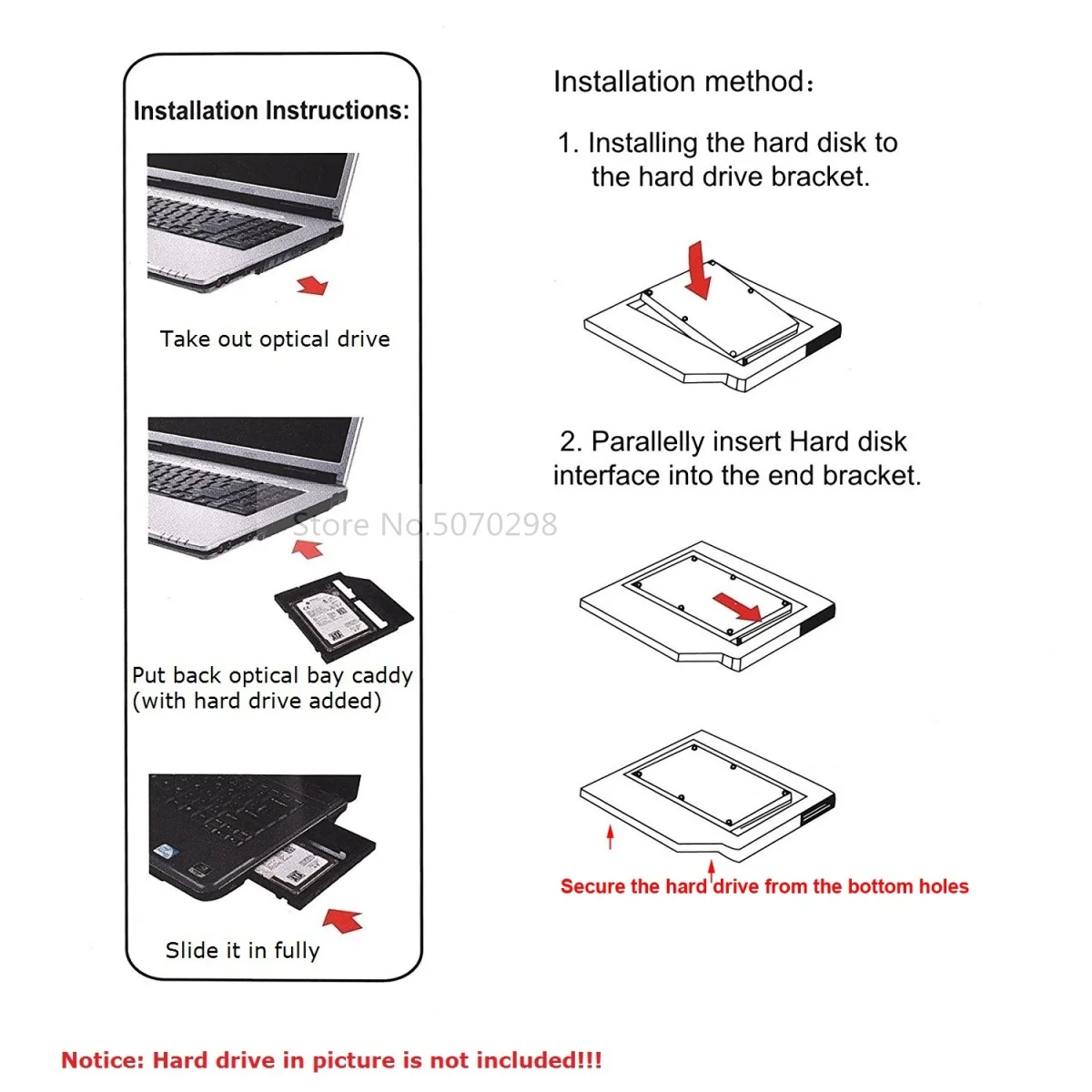 Universal อลูมิเนียม 9.5 มม.2nd HDD SSD ฮาร์ดไดรฟ์แคดดี้กรอบสําหรับ Sony Vaio SVS1312 SVS15118ECB svt141a11u UJ8A7AS GU70N