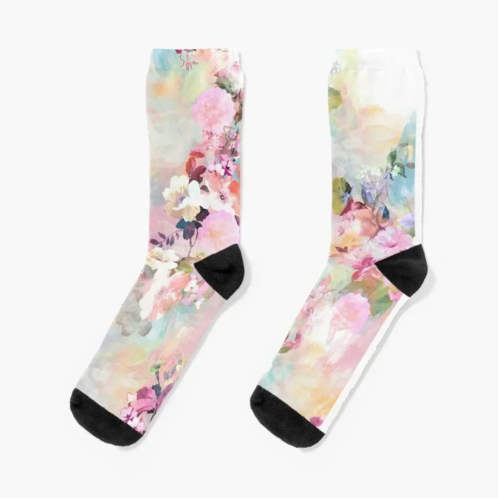 

Romantic Pink Teal Watercolor Chic Floral Pattern Socks christmass gift luxury Heating sock new year Ladies Socks Men's
