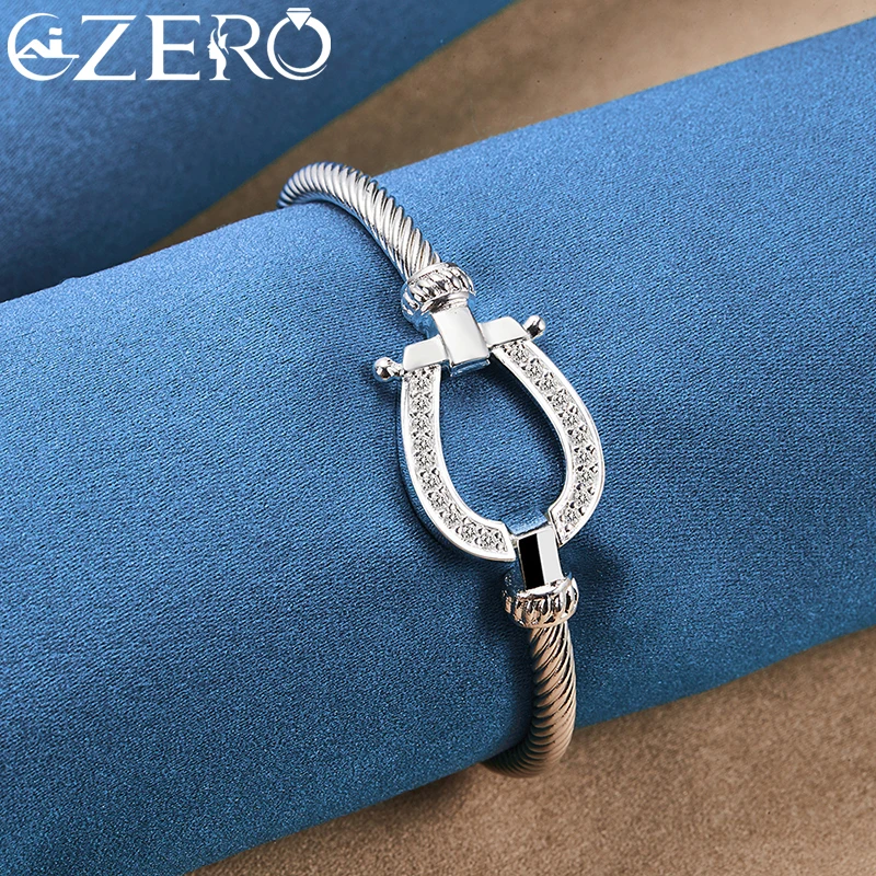 ALIZERO 925 Sterling Silver Horseshoe Iron Bangle Bracelets For Women Men Wedding Engagement Fashion Party Jewelry Gift