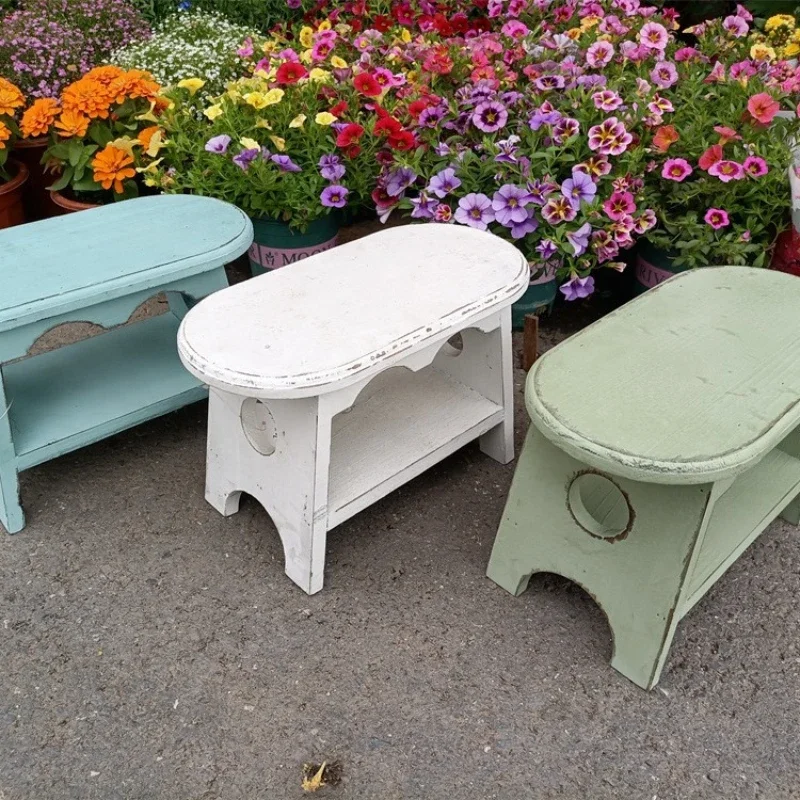 Wooden Oval Flower Stool Garden Miscellaneous Plant Stand Courtyard and Balcony Flower Pot Base Sturdy Durable Flower Stools