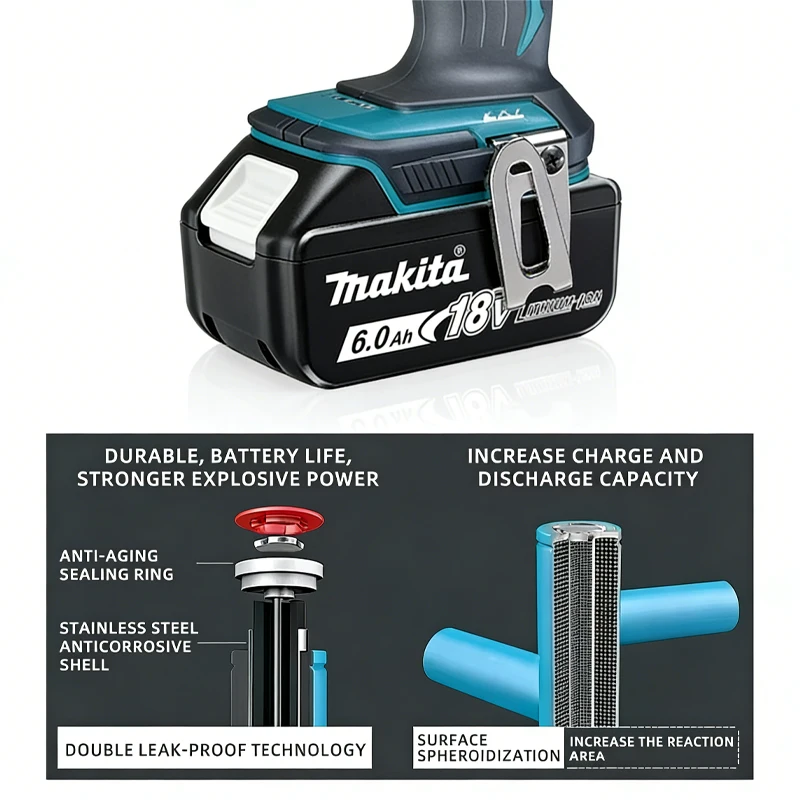 

100% улучшенная замена аккумулятора Makita BL1860B 18В 6Ач для BL1830 BL1840 BL1850 LXT Li-Ion: увеличенное время работы для электроинструментов