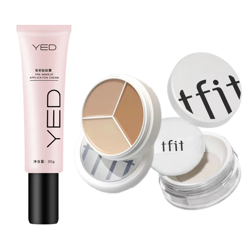 YED and Tfit Set per il trucco del viso Primer Base per il controllo dell'olio correttore Pre trucco contorno occhi cerchio correzione fondotinta per la pelle senza olio