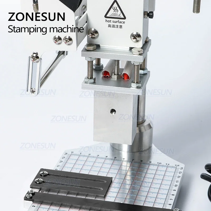 Zonesun máquina de carimbo quente, gravação em relevo, logotipo, marca registrada, manual, máquina de bronzeamento para sapatos de couro, prensagem a frio e calor