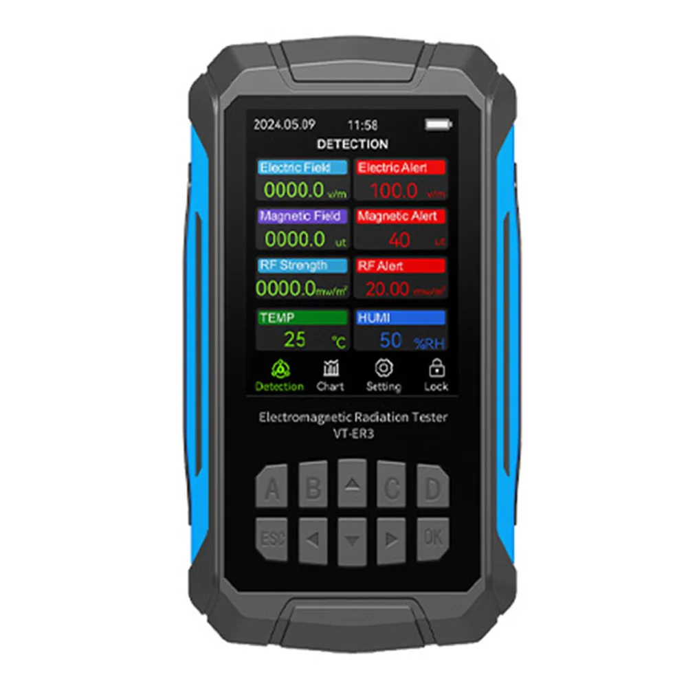 

1pc VT-ER3 5-in-1 Electromagnetic Radiation Detector Temperature And Humidity Tester RF Electric Magnetic Field Strength Meter