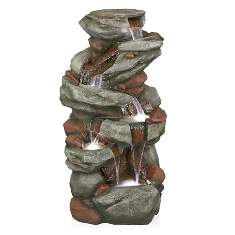 

Outdoor Stone Tiered Garden Water Fountain 53" H Gray LED Lights Tranquil Ambient Haven Relaxing Atmosphere Durable Polyresin