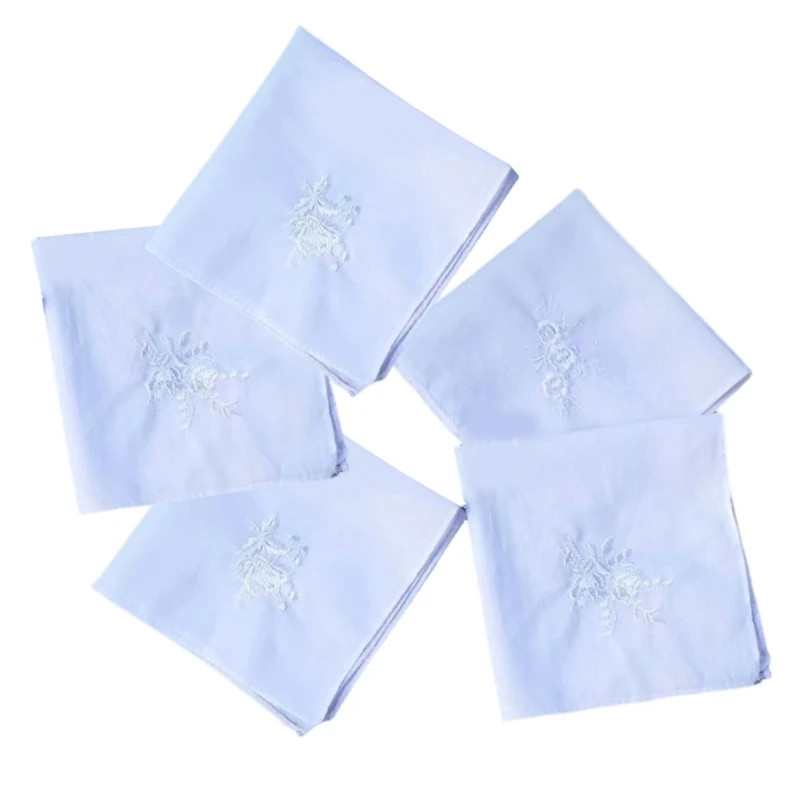 Mouchoir brodé fleurs pour femmes hommes, serviette poche carrée unisexe, serviette sueur, livraison directe