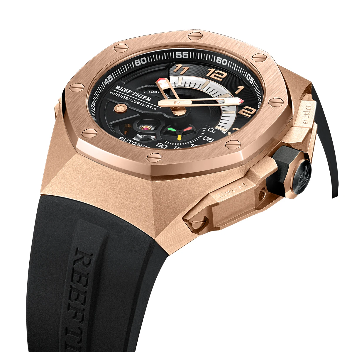 Imagem -04 - Reef Tiger rt Marca Superior Luxo Rosa Ouro Esporte Mecânico Automático Relógio Masculino à Prova Impermeável Água Rga92s7