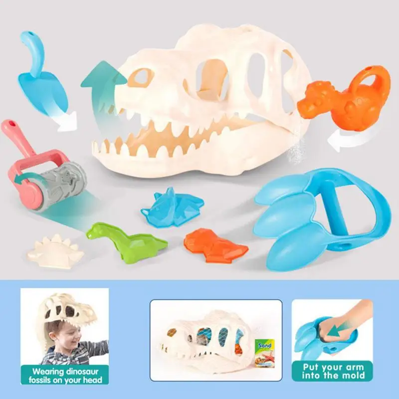 Outdoor Sand Beach Toys For Kids 9Pcs Sandbox Set Beach Game Toy With Dinosaur Sand Model Shovels Rake For Children Play Sand