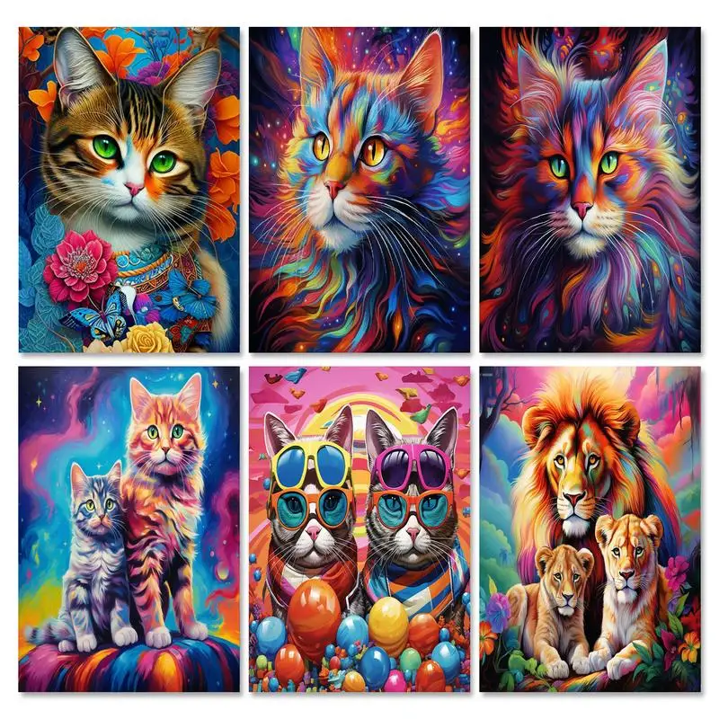 RUOPOTY Diamond Embroidery Full Round Drill Beads Cross Stitch Diamond Painting Cat Animal Needlework Handmade Gift 30x40cm