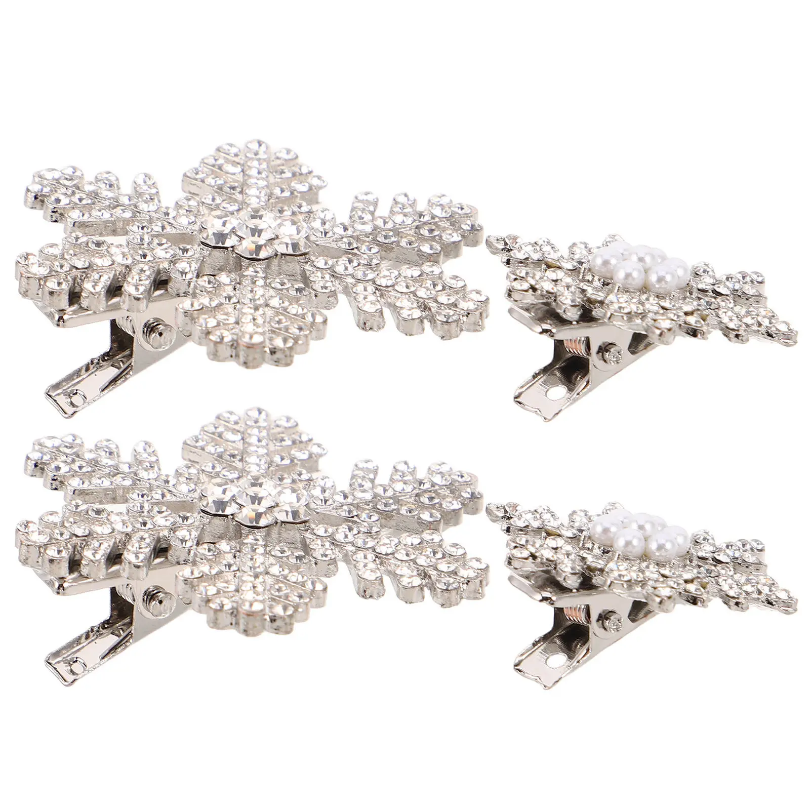 

4Pcs Rhinestone Duckbill Hair Clips Snowflake Crystal Alligator Clips for Women Girls Winter Holiday Party Accessories Sparkly
