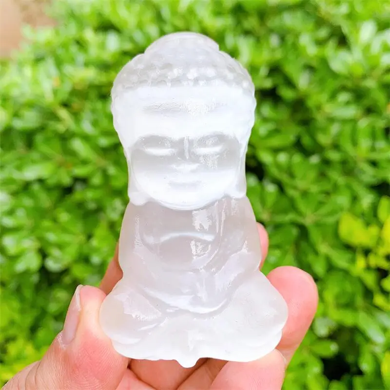 

8CM Natural Selenite Buddha Figurine Polished Gemstones Healing Fengshui Crafts Home Desktop Decor Gift 1pcs