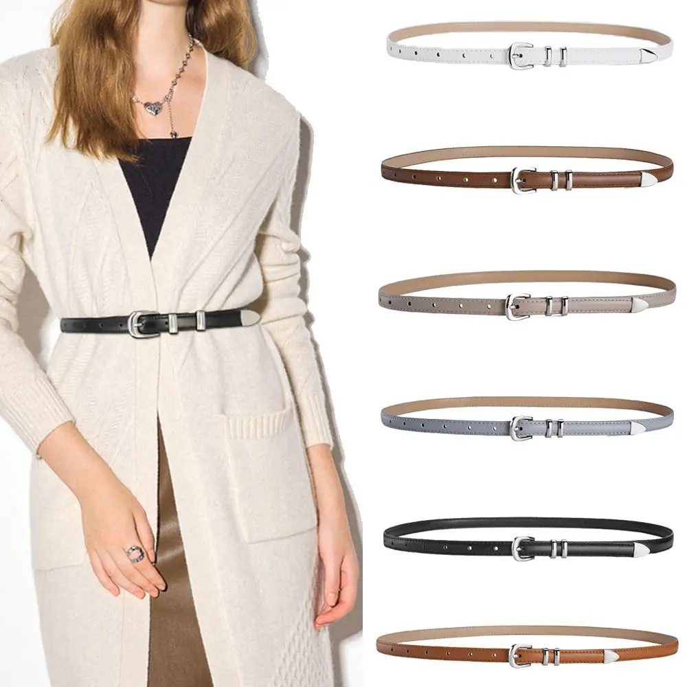 Luxury Design PU Leather Belt Fashion Retro Casual Silver Pin Buckle Waistband Versatile Thin Belts