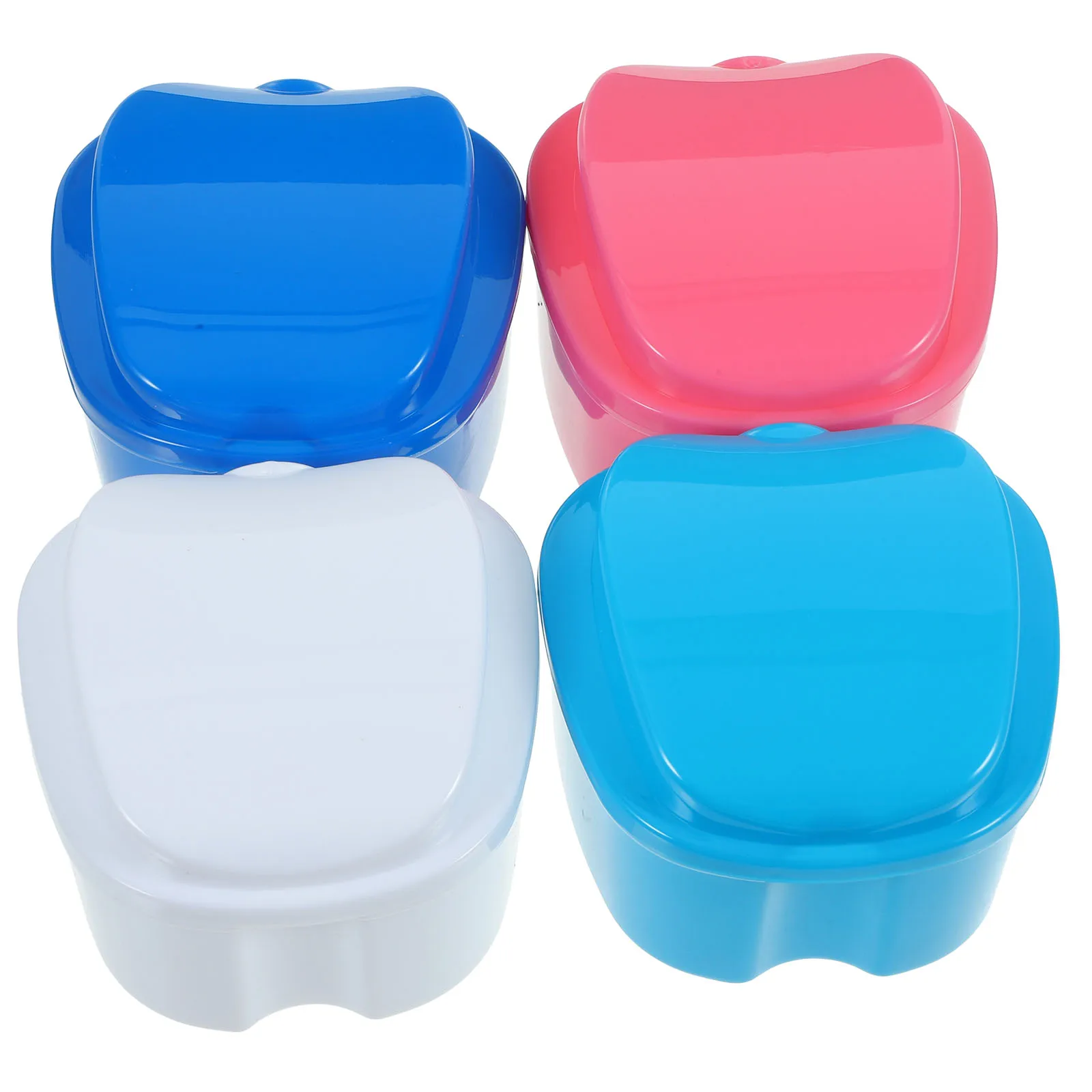 

4pcs Container False Teeth Storage Box Portable Case Light Blue Pink White Safe Travel Daily Use