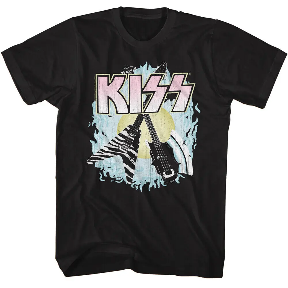 

Kiss Music Band T-Shirt Rock Guitars Kiss Army Music Official Black Cotton