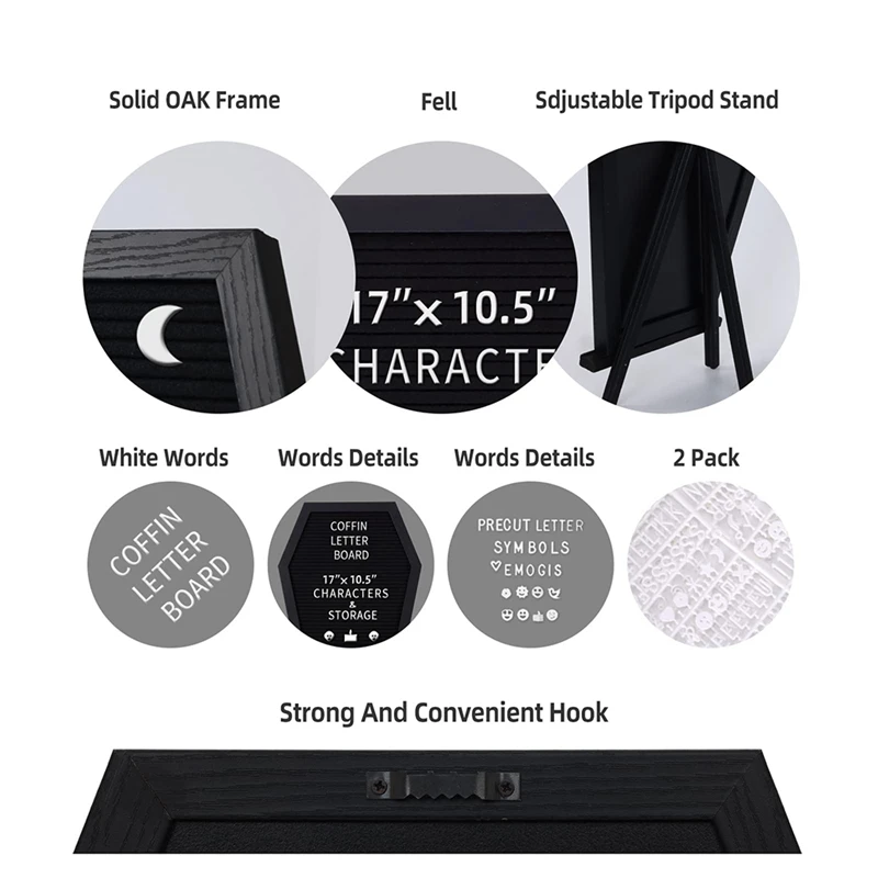 1Set Black Felt Letter Board Gothic Message Board With 340 White Changeable Characters