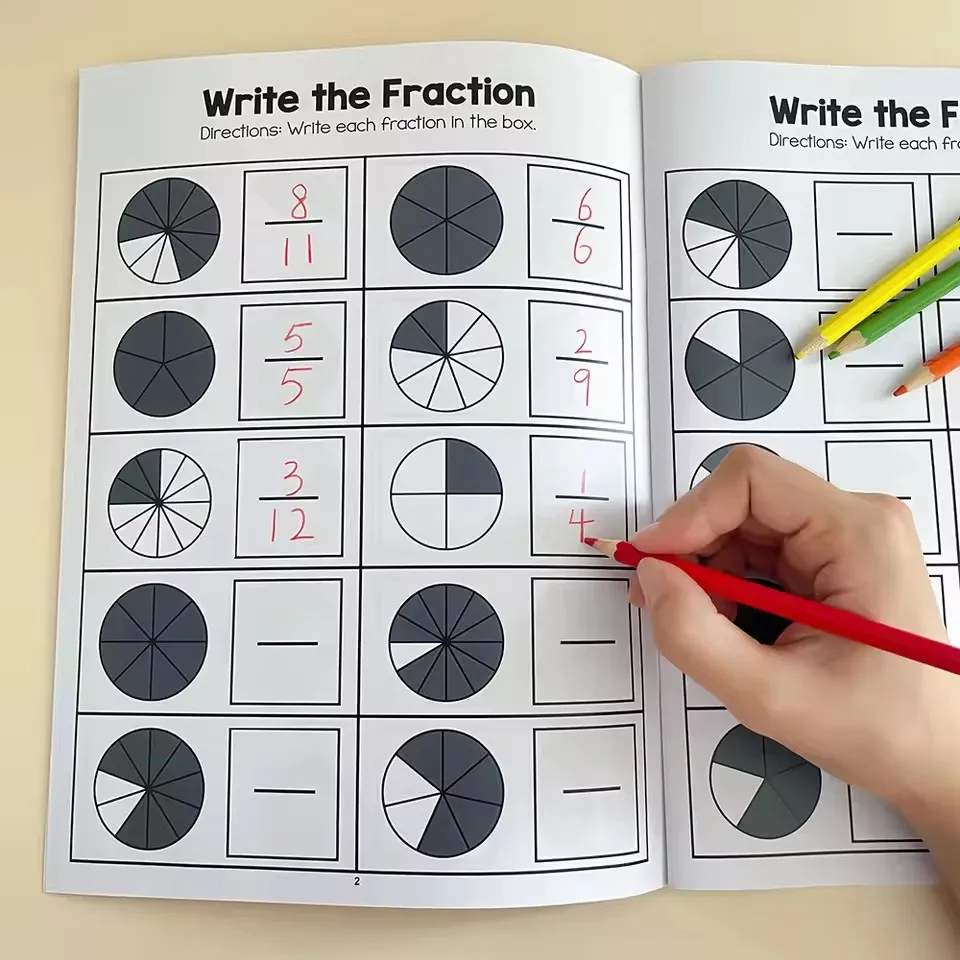 Montessori Fractions Workbook Arithmetic Learning Teaching Aids Grade 1-2Primary School Math Cognitive Training Test Book
