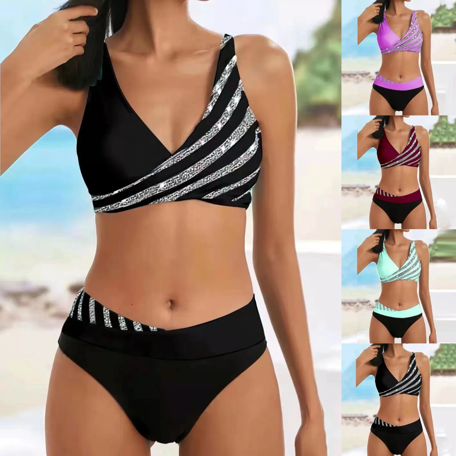 2024 New Women Sexy Stripe Bikini Female Summer Swimsuit Two Piece Bikini Set Beachwear Swim Suit Swimwear Brazil Bathing Suit