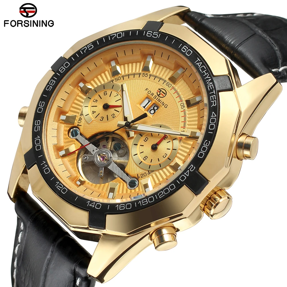 

Мужские многофункциональные механические часы с календарем и турбийоном с большим циферблатом, водонепроницаемые светящиеся кожаные ремешки, неделя