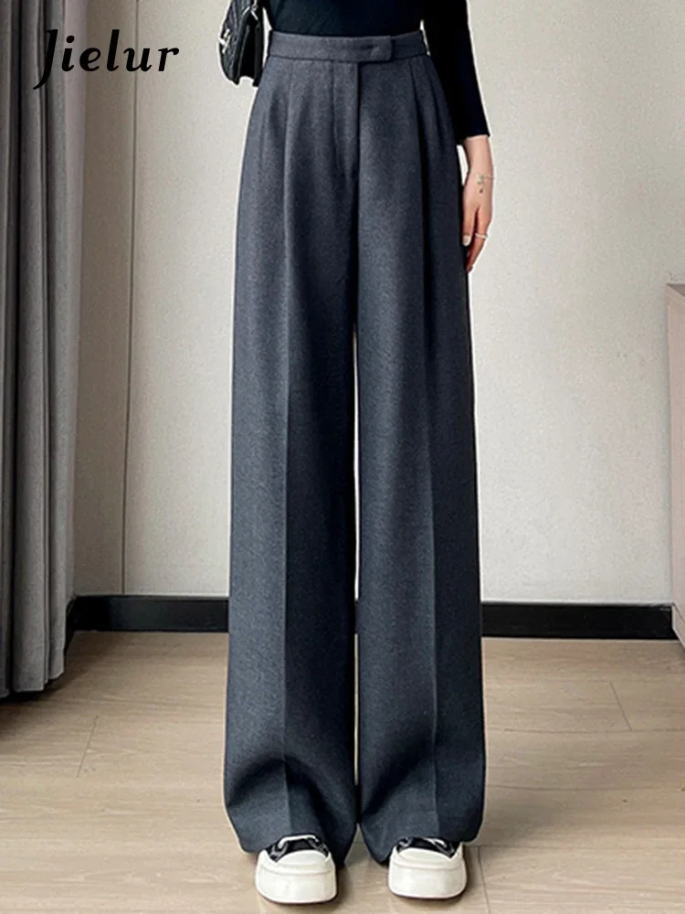 Jielur Autumn Slim High Waist Straight Women\'s Pants Casual Solid Color Loose Chic Female Wide Leg Pants Fashion Office Ladies